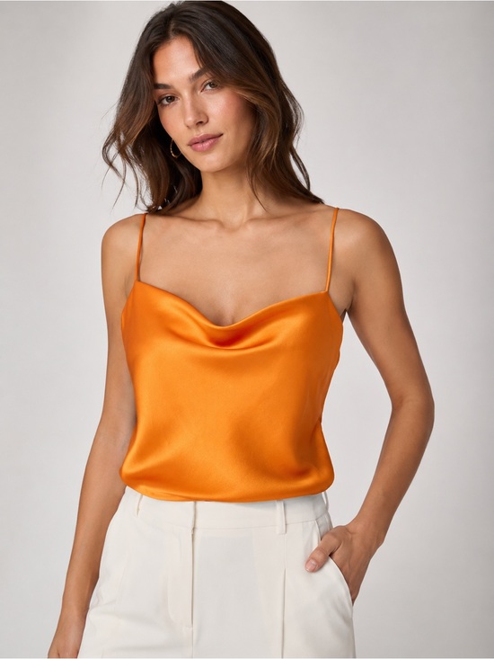 Alice + Olivia Tops - Alice + Olivia Harmony Drapey Silk Tank in Tangerine/Size Large